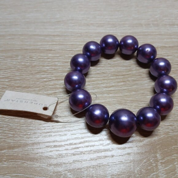 NWT Purple Chunky Beaded Bracelet Superstar Accessories Costume Jewelry #23 - Picture 3 of 6